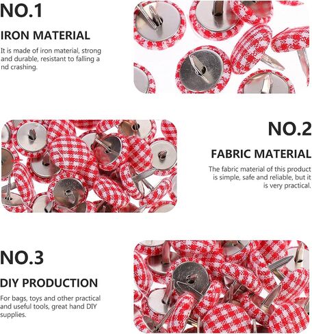 50pcs Round Mini Brads Plaid Cloth Wrapped Metal Brad Fasteners Pins Pastel for Paper Craft DIY Stamping Scrapbooking Home Wall Decor Red in Saudi Arabia