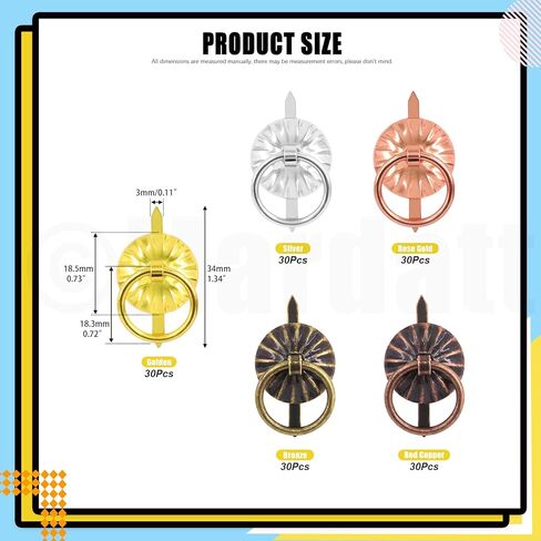 ماردارت 150 قطعة من مشابك براد معدنية مع حلقات سحب مجموعة متنوعة من 5 الوان، مشابك ورق صغيرة عتيقة ومقبض درج لصندوق المجوهرات ودفتر القصاصات والدرج والخزانة والحرف اليدوية in Kuwait