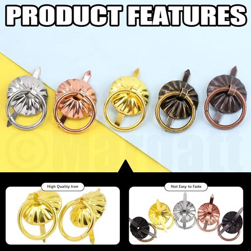 ماردارت 150 قطعة من مشابك براد معدنية مع حلقات سحب مجموعة متنوعة من 5 الوان، مشابك ورق صغيرة عتيقة ومقبض درج لصندوق المجوهرات ودفتر القصاصات والدرج والخزانة والحرف اليدوية in Kuwait