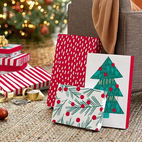 Hallmark Christmas Shirt Boxes for Presents (10 Clothes Boxes with Lids: 3 Small 11", 5 Medium 14", 2 Large 16") Red and White Stripes, Green Tree with Rainbows, Joy, Very Merry in Saudi Arabia