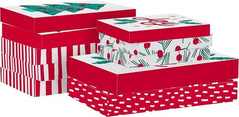Hallmark Christmas Shirt Boxes for Presents (10 Clothes Boxes with Lids: 3 Small 11", 5 Medium 14", 2 Large 16") Red and White Stripes, Green Tree with Rainbows, Joy, Very Merry in Saudi Arabia