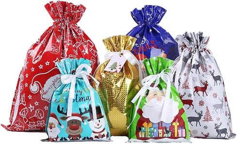 أكياس هدايا برباط من PCBEAR للعطلات، 30 قطعة من أكياس تغليف هدايا عيد الميلاد من رقائق الكريسماس لهدايا عيد الميلاد، وحقائب هدايا لتغليف الحفلات (كبيرة متوسطة صغيرة) in Kuwait