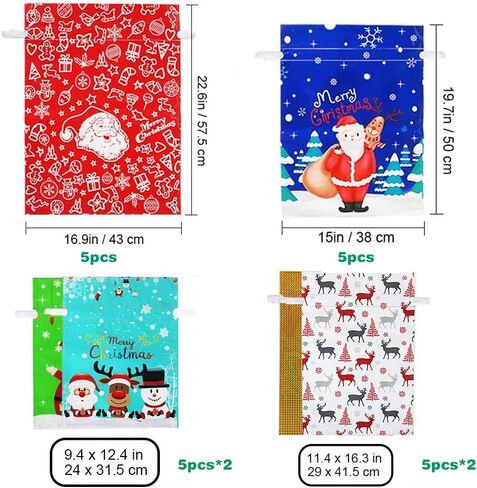 أكياس هدايا برباط من PCBEAR للعطلات، 30 قطعة من أكياس تغليف هدايا عيد الميلاد من رقائق الكريسماس لهدايا عيد الميلاد، وحقائب هدايا لتغليف الحفلات (كبيرة متوسطة صغيرة) in Kuwait