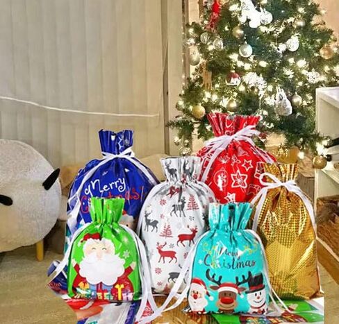 أكياس هدايا برباط من PCBEAR للعطلات، 30 قطعة من أكياس تغليف هدايا عيد الميلاد من رقائق الكريسماس لهدايا عيد الميلاد، وحقائب هدايا لتغليف الحفلات (كبيرة متوسطة صغيرة) in Kuwait