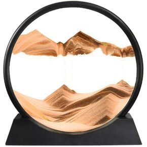 صورة فنية رملية متحركة - منظر رملي للبحر العميق ثلاثي الأبعاد في عرض متحرك إطار رملي متدفق زجاجي دائري، مع إطار رملي متدفق للاسترخاء على سطح المكتب والمنزل والمكتب والعمل للأطفال البالغين (7 بوصة، أصفر) in Kuwait