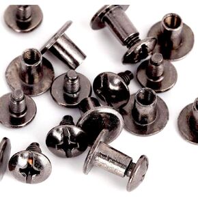 Round Flat Head Chicago Screws Buttons for Leather Crafting, 1/4 Inches (6mm) Repair Screw Post Fastener, Metal Nail Rivet Studs, Gold, 30 Sets, Diameter 5/16 Inches (8mm)