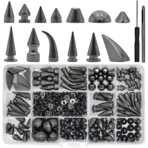 150 Sets Punk Spikes and Studs, 13 Shape Cone Spikes Leather Rivets Gothic Screw Back Studs with Install Tools for DIY Necklace Jacket Vest Shoes Boot Belts Bags Leather Crafts (Gun-Black)