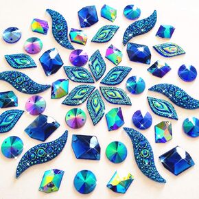 50PCS Special Effect Different Shapes Mirror AB Gems Sew On Rhinestones Faceted for Handicrafts Clothing Dress Decorations (Purple)