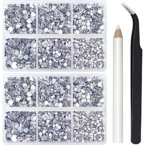 10000PCS Crystal Clear Rhinestones for Crafts Shoes Clothes Nails, Flatback Rhinestone Diamond Tumbler Bedazzling Kit, Mixed 2/3/4/5/6mm Glue Fix Rhinestone Gems