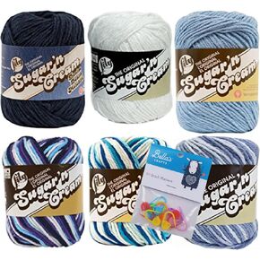 Lily Sugar'n Cream 100% Cotton Yarn 6-Pack Bundle with Bella's Crafts Stitch Markers (2020 Summer 6-Pack) in Kuwait