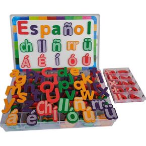 Spanish & English Magnetic Alphabet Letters & Number ABC Magnets Whiteboard, Letras Españolas Y Números Magnéticos para Niños, Educational Learning Toys for Kids Classroom Teaching Tool (4 Sets ES1)