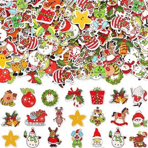 AUGSUN 250Pcs Christmas Buttons for Crafting Assorted Christmas Buttons for Crafts Sewing Clothes Christmas Winter Decorative Buttons for DIY Handmade Projects Accessories