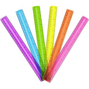 12 عبوة من مساطر بلاستيكية شفافة ملونة، مساطر كبيرة مترية بالبوصة والسنتيمتر، مسطرة للأطفال للمدرسة، المنزل، المكتب، 12 بوصة in Kuwait