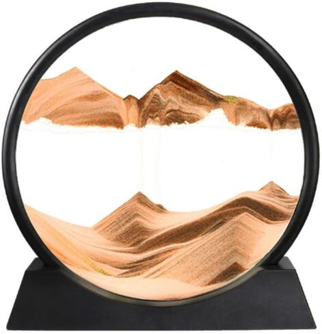 صورة فنية رملية متحركة - منظر رملي للبحر العميق ثلاثي الأبعاد في عرض متحرك إطار رملي متدفق زجاجي دائري، مع إطار رملي متدفق للاسترخاء على سطح المكتب والمنزل والمكتب والعمل للأطفال البالغين (7 بوصة، أصفر) in Kuwait