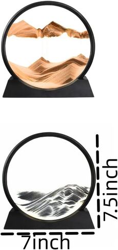 صورة فنية رملية متحركة - منظر رملي للبحر العميق ثلاثي الأبعاد في عرض متحرك إطار رملي متدفق زجاجي دائري، مع إطار رملي متدفق للاسترخاء على سطح المكتب والمنزل والمكتب والعمل للأطفال البالغين (7 بوصة، أصفر) in Kuwait