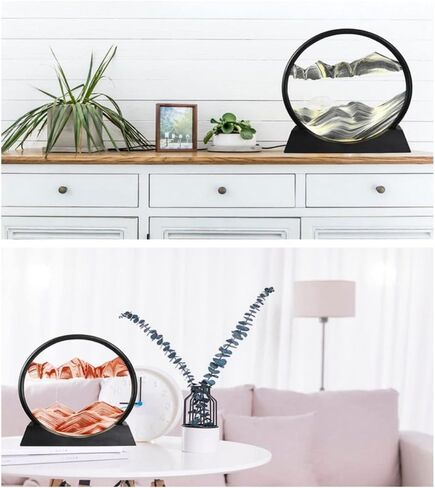 صورة فنية رملية متحركة - منظر رملي للبحر العميق ثلاثي الأبعاد في عرض متحرك إطار رملي متدفق زجاجي دائري، مع إطار رملي متدفق للاسترخاء على سطح المكتب والمنزل والمكتب والعمل للأطفال البالغين (7 بوصة، أصفر) in Kuwait