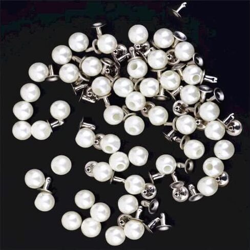 100 Set Pearl Rivet,Half Hole Faux Pearls Rivets Studs Buttons for Hat/Shoe/Clothes/Bag/Skirt/Bridal Veil DIY Accessories (6.0mm) in Kuwait