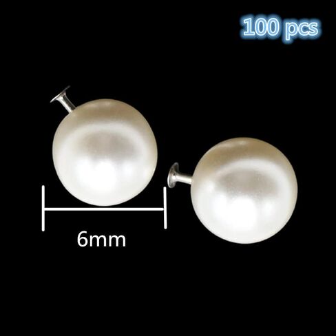 100 Set Pearl Rivet,Half Hole Faux Pearls Rivets Studs Buttons for Hat/Shoe/Clothes/Bag/Skirt/Bridal Veil DIY Accessories (6.0mm) in Kuwait