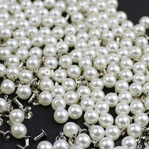 100 Set Pearl Rivet,Half Hole Faux Pearls Rivets Studs Buttons for Hat/Shoe/Clothes/Bag/Skirt/Bridal Veil DIY Accessories (6.0mm) in Kuwait