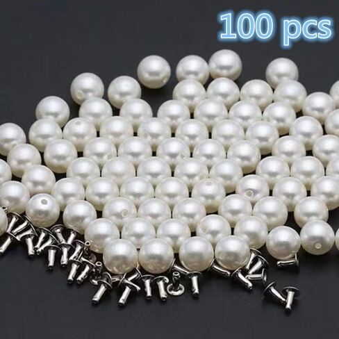 100 Set Pearl Rivet,Half Hole Faux Pearls Rivets Studs Buttons for Hat/Shoe/Clothes/Bag/Skirt/Bridal Veil DIY Accessories (6.0mm) in Kuwait