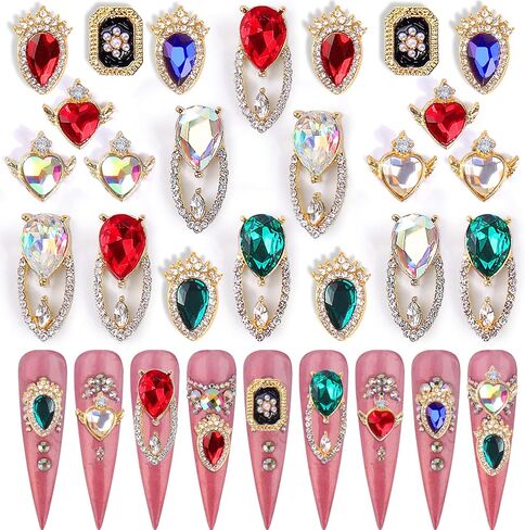 زينة الأظافر من كاديا، 22 قطعة من أحجار الراين للأظافر من أحجار الراين الكريستالية AB Diamonds لأكسسوارات تزيين الأظافر ثلاثية الأبعاد (سبائك ذهبية) in Kuwait