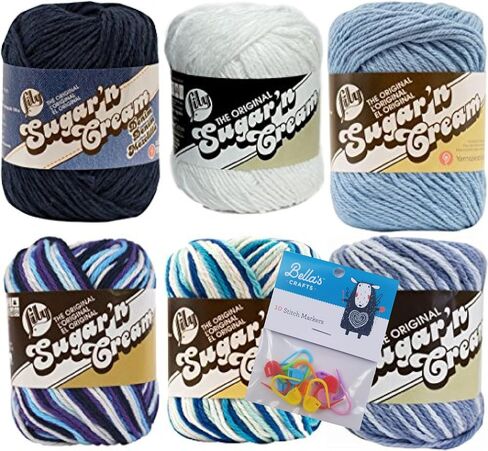 حزمة من 6 خيوط قطنية 100% من Lily Sugar'n Cream مع أقلام تحديد الغرز من Bella's Crafts (ألوان باستيل) in Kuwait