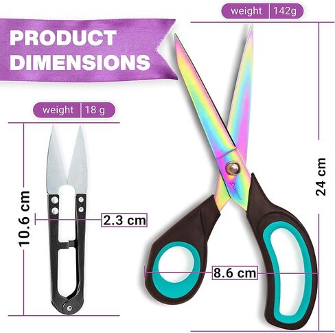 Fabric Scissors, 9.5 Inch Heavy Duty Titanium Coated Stainless Steel Premium Dressmaking Scissors, Extra Sharp Sewing Scissors for Fabric Cutting, Tailors Scissors with Soft Grip (Red) in Kuwait