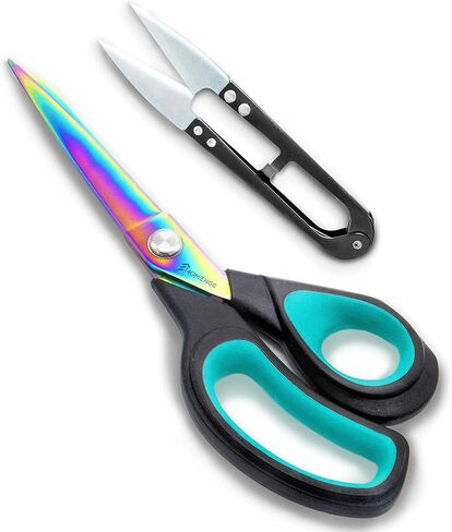 Fabric Scissors, 9.5 Inch Heavy Duty Titanium Coated Stainless Steel Premium Dressmaking Scissors, Extra Sharp Sewing Scissors for Fabric Cutting, Tailors Scissors with Soft Grip (Red) in Kuwait