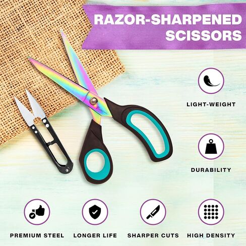 Fabric Scissors, 9.5 Inch Heavy Duty Titanium Coated Stainless Steel Premium Dressmaking Scissors, Extra Sharp Sewing Scissors for Fabric Cutting, Tailors Scissors with Soft Grip (Red) in Kuwait