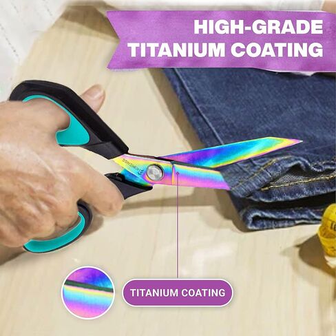 Fabric Scissors, 9.5 Inch Heavy Duty Titanium Coated Stainless Steel Premium Dressmaking Scissors, Extra Sharp Sewing Scissors for Fabric Cutting, Tailors Scissors with Soft Grip (Red) in Kuwait