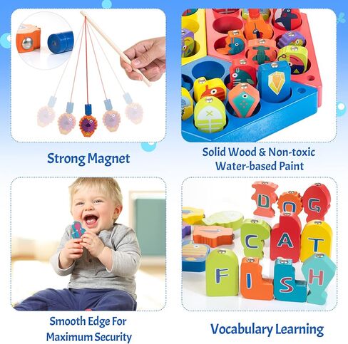 ألعاب صيد خشبية مغناطيسية لعمر 18 شهرًا+ للأولاد والبنات، ألعاب مونتيسوري التعليمية لتعليم الحروف الأبجدية للأطفال الصغار، هدية فرز الألوان للمهارات الحركية الدقيقة للأطفال مع 3 أقطاب و3 لوحات in Kuwait