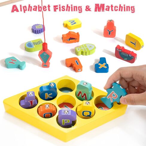 ألعاب صيد خشبية مغناطيسية لعمر 18 شهرًا+ للأولاد والبنات، ألعاب مونتيسوري التعليمية لتعليم الحروف الأبجدية للأطفال الصغار، هدية فرز الألوان للمهارات الحركية الدقيقة للأطفال مع 3 أقطاب و3 لوحات in Kuwait