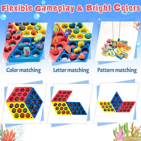 ألعاب صيد خشبية مغناطيسية لعمر 18 شهرًا+ للأولاد والبنات، ألعاب مونتيسوري التعليمية لتعليم الحروف الأبجدية للأطفال الصغار، هدية فرز الألوان للمهارات الحركية الدقيقة للأطفال مع 3 أقطاب و3 لوحات in Kuwait