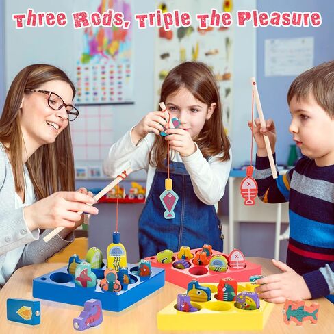 ألعاب صيد خشبية مغناطيسية لعمر 18 شهرًا+ للأولاد والبنات، ألعاب مونتيسوري التعليمية لتعليم الحروف الأبجدية للأطفال الصغار، هدية فرز الألوان للمهارات الحركية الدقيقة للأطفال مع 3 أقطاب و3 لوحات in Kuwait