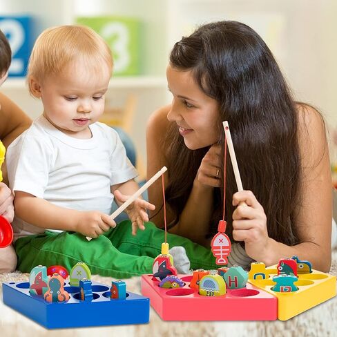 ألعاب صيد خشبية مغناطيسية لعمر 18 شهرًا+ للأولاد والبنات، ألعاب مونتيسوري التعليمية لتعليم الحروف الأبجدية للأطفال الصغار، هدية فرز الألوان للمهارات الحركية الدقيقة للأطفال مع 3 أقطاب و3 لوحات in Kuwait