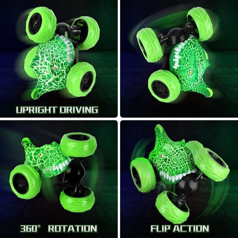 ocditikl ديناصور RC حيلة سيارة 360 درجة المتداول الإعصار مع أضواء ملونة، 2.4 جيجا هرتز قابلة للشحن سيارة التحكم عن بعد للأولاد، هدايا عيد الميلاد لعب للبنين الفتيات الذين تتراوح أعمارهم بين 3 4 5 6 7 8 in Kuwait