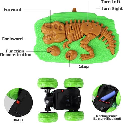 ocditikl ديناصور RC حيلة سيارة 360 درجة المتداول الإعصار مع أضواء ملونة، 2.4 جيجا هرتز قابلة للشحن سيارة التحكم عن بعد للأولاد، هدايا عيد الميلاد لعب للبنين الفتيات الذين تتراوح أعمارهم بين 3 4 5 6 7 8 in Kuwait