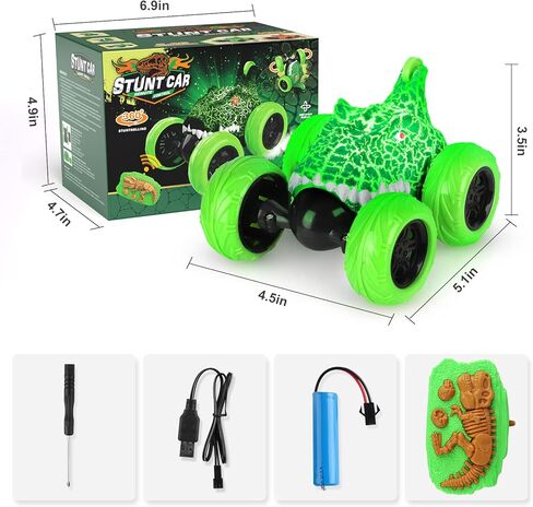 ocditikl ديناصور RC حيلة سيارة 360 درجة المتداول الإعصار مع أضواء ملونة، 2.4 جيجا هرتز قابلة للشحن سيارة التحكم عن بعد للأولاد، هدايا عيد الميلاد لعب للبنين الفتيات الذين تتراوح أعمارهم بين 3 4 5 6 7 8 in Kuwait