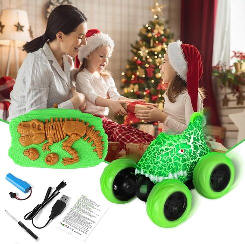 ocditikl ديناصور RC حيلة سيارة 360 درجة المتداول الإعصار مع أضواء ملونة، 2.4 جيجا هرتز قابلة للشحن سيارة التحكم عن بعد للأولاد، هدايا عيد الميلاد لعب للبنين الفتيات الذين تتراوح أعمارهم بين 3 4 5 6 7 8 in Kuwait