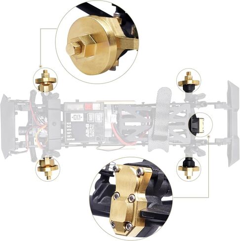 Hobbypark Brass Wheel Weights Hex Adapter Brass Diff Cover Front Rear Heavy Duty for All Axial SCX24 Upgrades 1/24 RC Crawler Car (Black-Gold) in Saudi Arabia