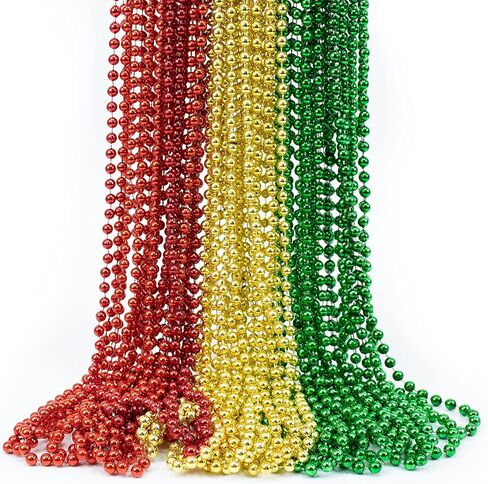 GIFTEXPRESS 72pcs Christmas Beads Necklaces Bulk, Metallic Red Gold Green Beaded Necklace for Christmas necklace Decor, Cinco Del Mayo Decor, Throw Beads Party, Xmas New Years Ugly Sweater Party Favors in Saudi Arabia