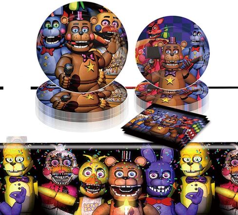 Party Supplies 41 Pcs/set Five Nights Freddy Tableware, Birthday Decorations Include 10 9"Paper Plates ,10 7"Paper Plates and 20 Napkins 1 tablecloth Favor Birthday Party Favors for Kids in Kuwait