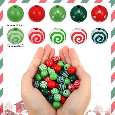 100 Pieces Candy Cane Wooden Beads 0.63 Inch Christmas Dotted Striped Wood Beads Colorful Round Spacer Beads Natural Farmhouse Craft Beads with Hole for DIY Craft Supplies Holiday Decoration, 4 Colors in Saudi Arabia