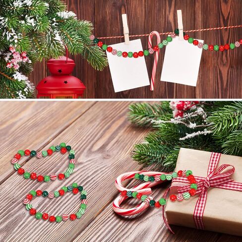 100 Pieces Candy Cane Wooden Beads 0.63 Inch Christmas Dotted Striped Wood Beads Colorful Round Spacer Beads Natural Farmhouse Craft Beads with Hole for DIY Craft Supplies Holiday Decoration, 4 Colors in Saudi Arabia
