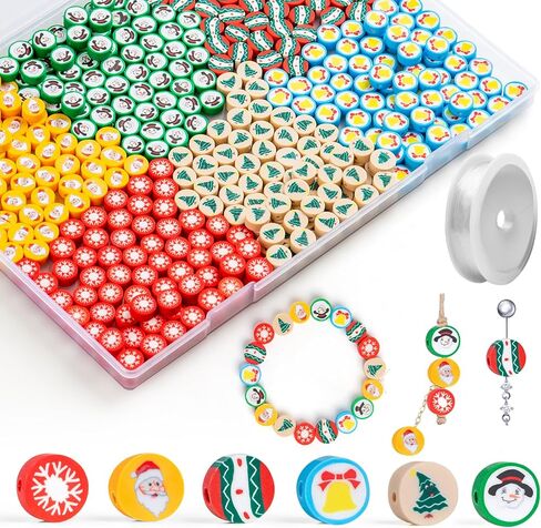 450 قطعة من الخرز الخشبي لعيد الميلاد، خرز خشبي لرجل الثلج لعيد الميلاد مع 6 وجوه مختلفة، خرز للحرف اليدوية، مشغولات عيد الميلاد، زينة خرز خشبية لتزيين الأساور والمعلقات، هدايا الهدايا in Kuwait