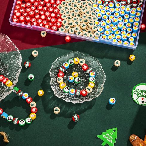 450 قطعة من الخرز الخشبي لعيد الميلاد، خرز خشبي لرجل الثلج لعيد الميلاد مع 6 وجوه مختلفة، خرز للحرف اليدوية، مشغولات عيد الميلاد، زينة خرز خشبية لتزيين الأساور والمعلقات، هدايا الهدايا in Kuwait