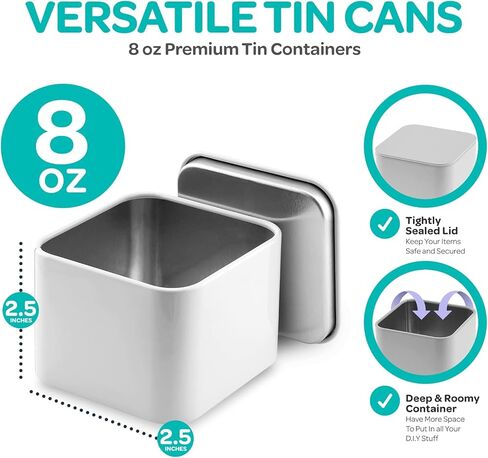 علب شموع مربعة سوداء من هارتس آند كرافتس 8 أونصة مع أغطية - 24 عبوة من برطمانات الشموع السائبة لصنع الشموع والفنون والحرف اليدوية والتخزين والهدايا والمزيد - برطمانات شموع فارغة بأغطية in Kuwait