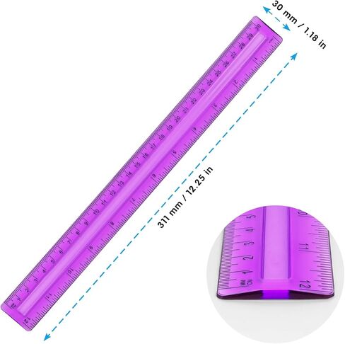12 عبوة من مساطر بلاستيكية شفافة ملونة، مساطر كبيرة مترية بالبوصة والسنتيمتر، مسطرة للأطفال للمدرسة، المنزل، المكتب، 12 بوصة in Kuwait