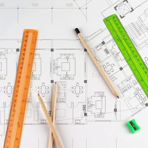 12 عبوة من مساطر بلاستيكية شفافة ملونة، مساطر كبيرة مترية بالبوصة والسنتيمتر، مسطرة للأطفال للمدرسة، المنزل، المكتب، 12 بوصة in Kuwait