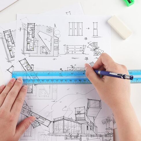 12 عبوة من مساطر بلاستيكية شفافة ملونة، مساطر كبيرة مترية بالبوصة والسنتيمتر، مسطرة للأطفال للمدرسة، المنزل، المكتب، 12 بوصة in Kuwait